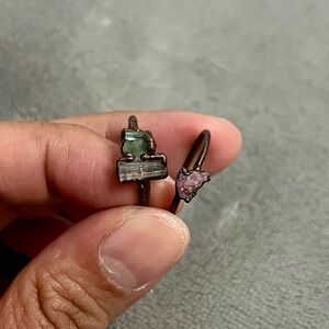 Set of 2 Tourmaline Raw Crystal Rings Electroformed in Copper Size 7